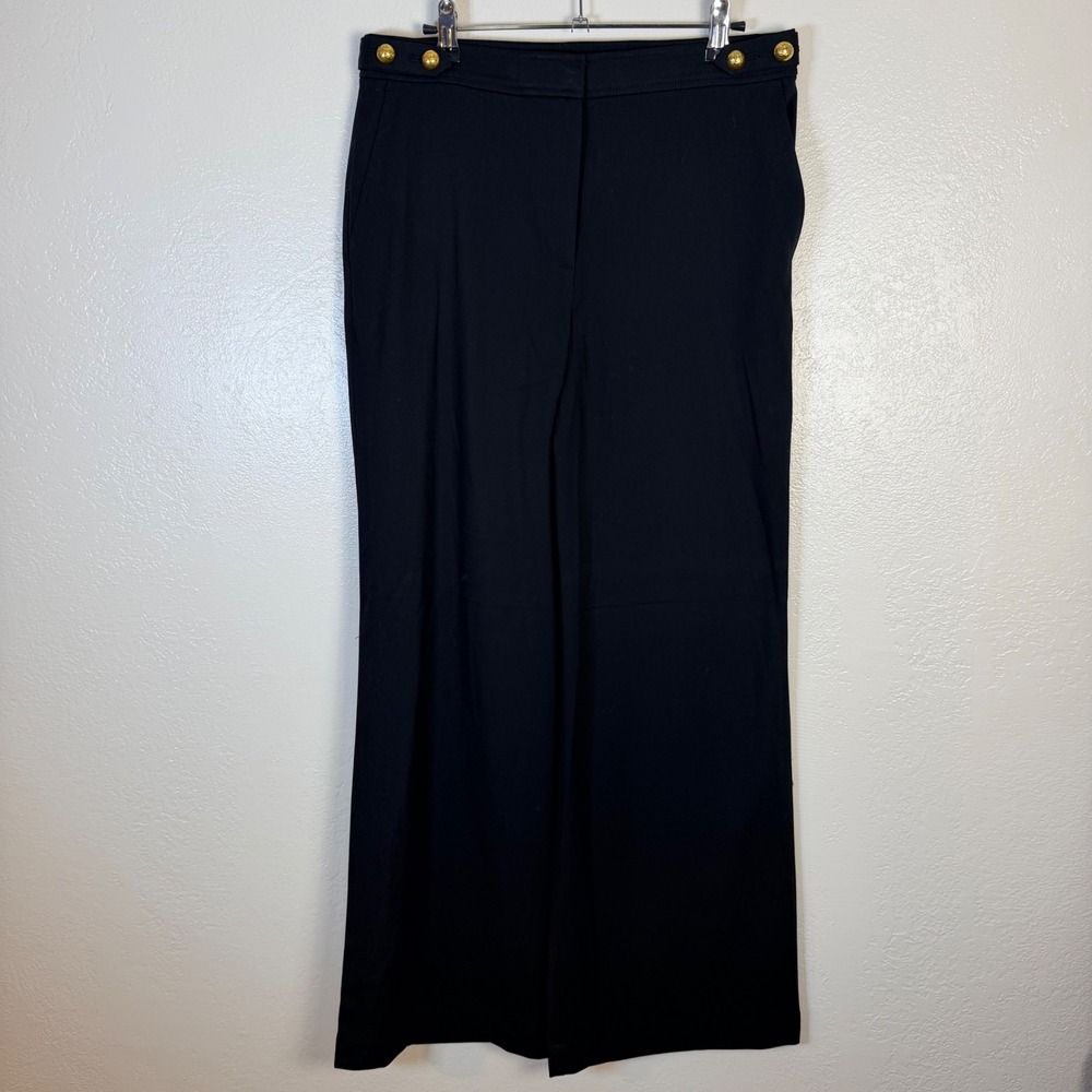 NEW Loft Women's 6 Black Sailor Wide Leg Pants Gold Wool Blend Minimalist Preppy